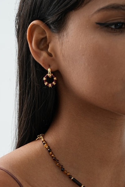 Ankola Red Hoop Stud Earrings