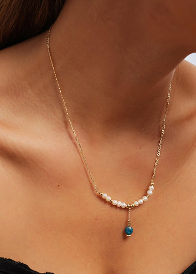 Apatite Drop Pearl Beaded Necklace