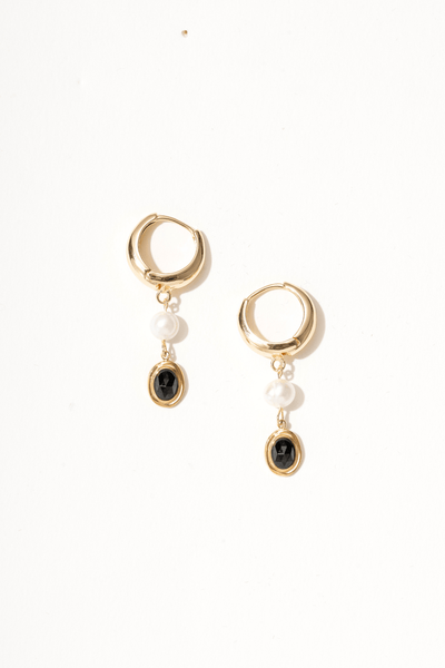 Cassian Pearl with Black Agate Drop Earrings