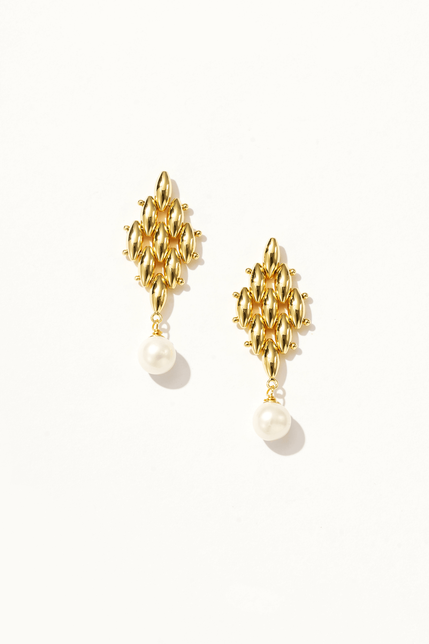 Golden Weave Pearl Drop Earrings