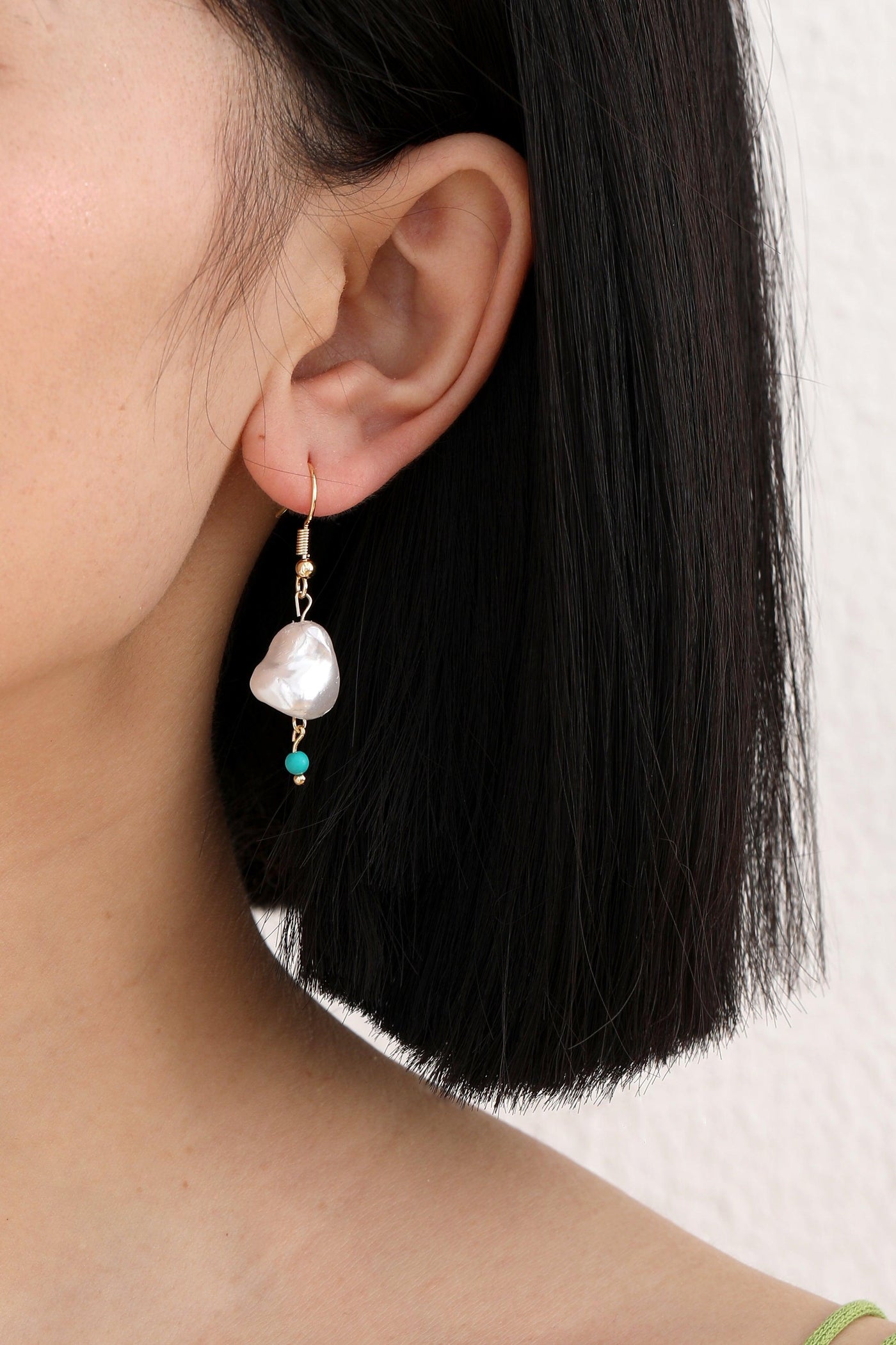 Keshi Pearl and Turquoise Drop Earrings