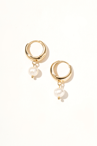 14k Gold Huggie Pearl  Earrings