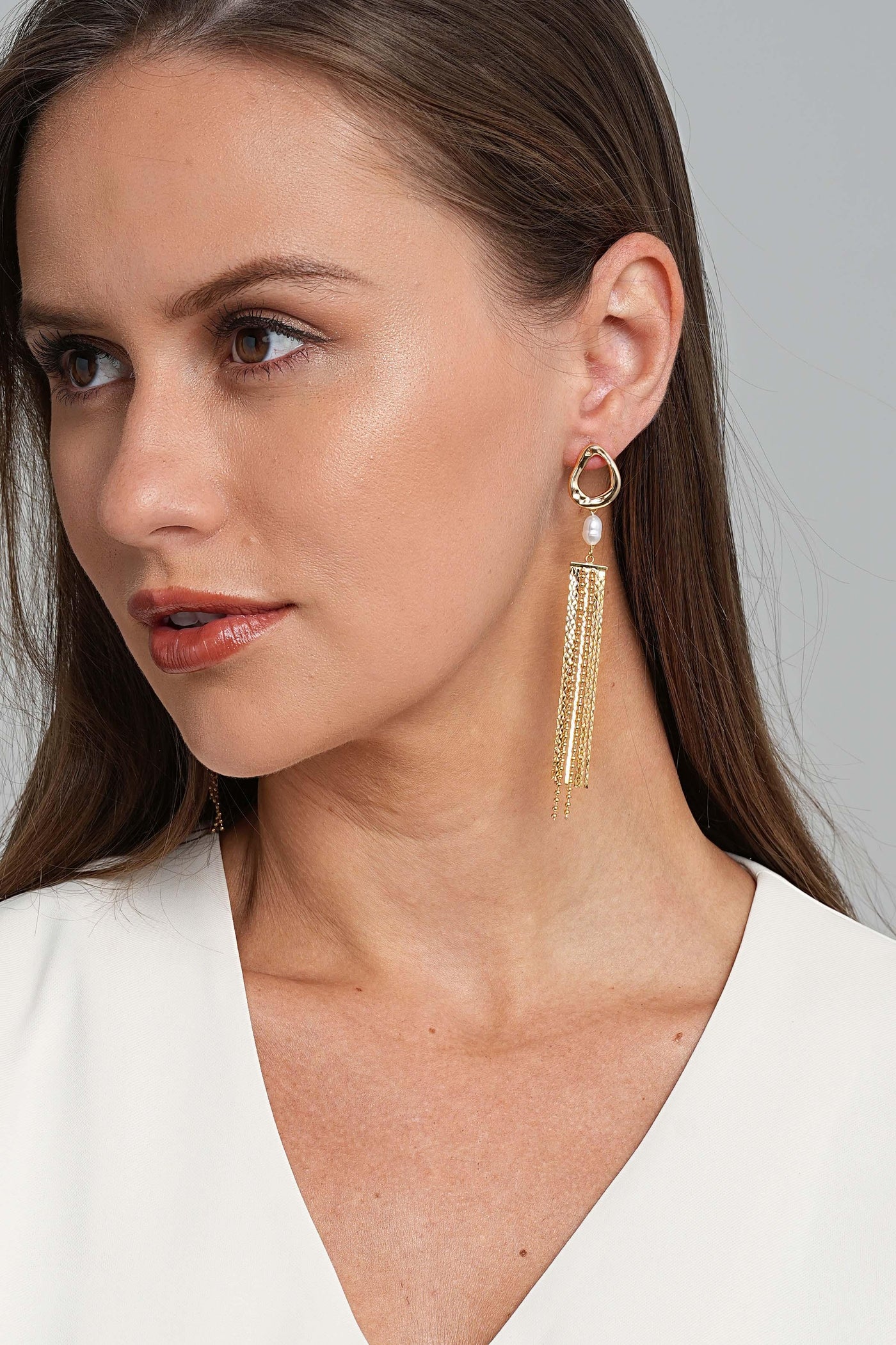 Pearl and 18K Gold Tassel Earrings