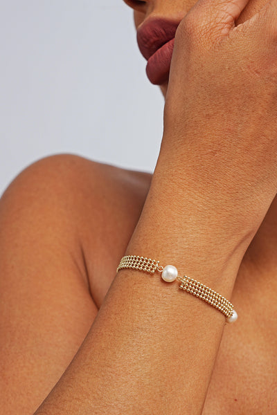 Woven Gold with Pearl Bracelet