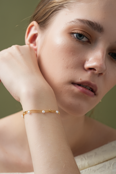 Slim Chain Layered Pearl Bracelet