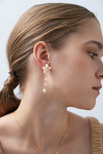 Aurelia Floral Dangling Pearl Earrings