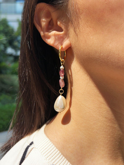 Celestial Blush Strawberry Quartz Pearl Earrings